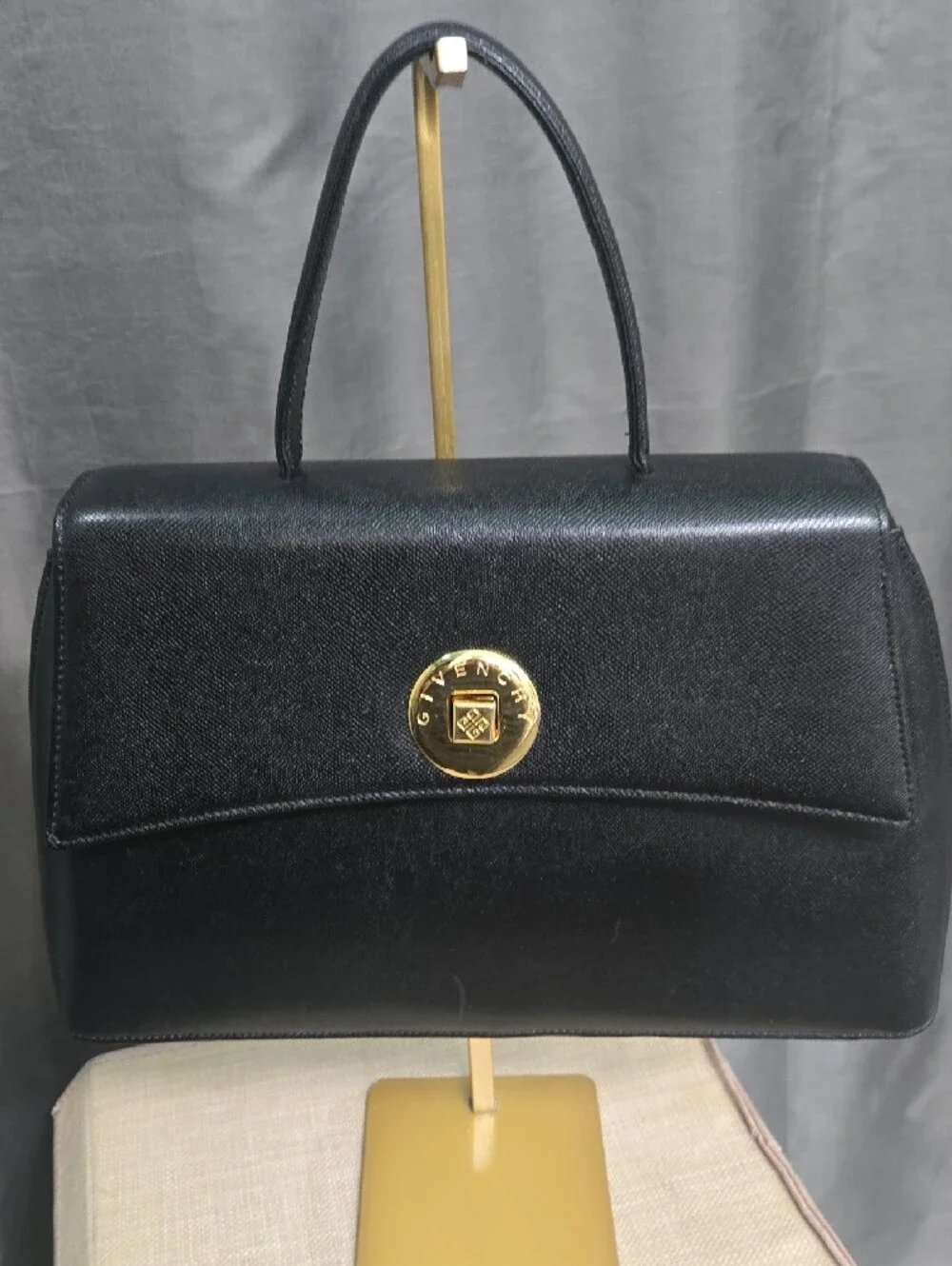 Givenchy Vintage Maroquinerie Black Saffiano Leather Box Top Handle Bag -Japan